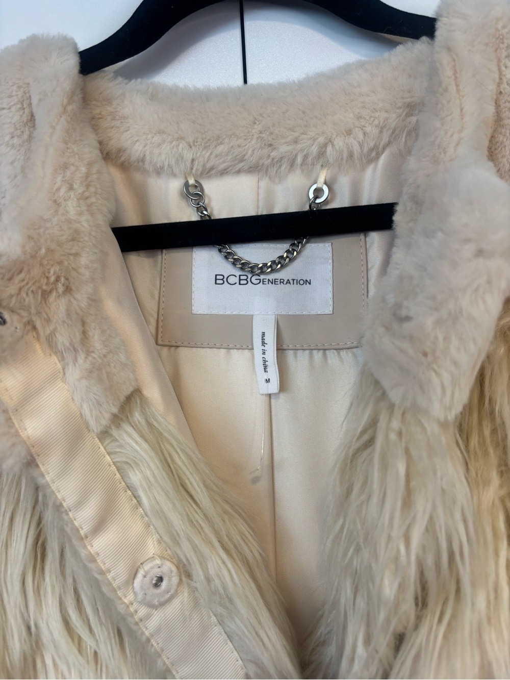 BCBGeneration Plush Cream Faux Fur Teddy Jacket